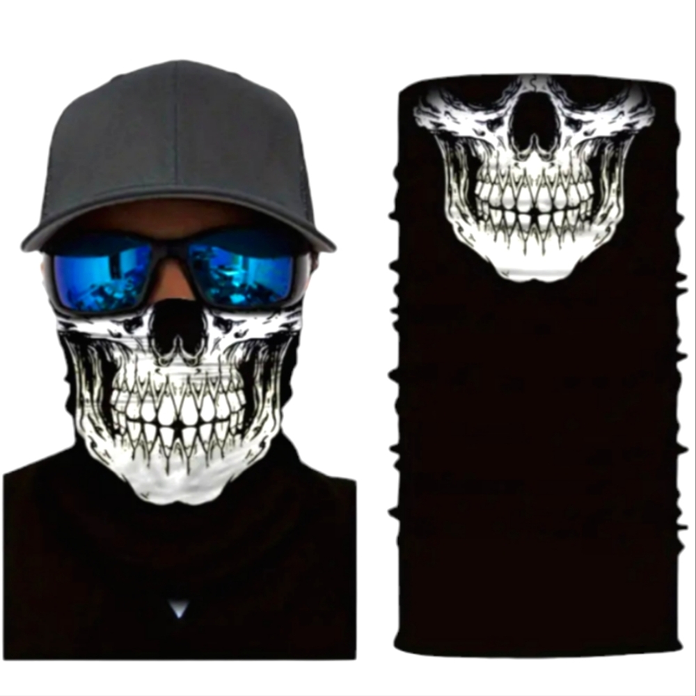 Skull Gaiter, Magic Bandana head face neck scarf, half skull face design.